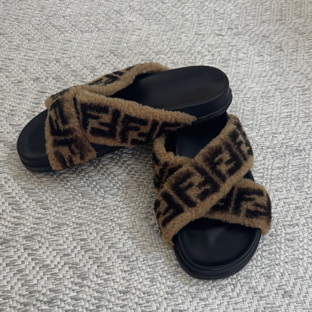 Women’s Fendi Zucca FF Logo Printed Slides